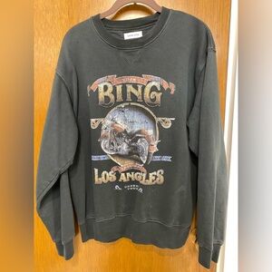 Anine Bing Ramona Biker Sweatshirt In Washed Black Size Small